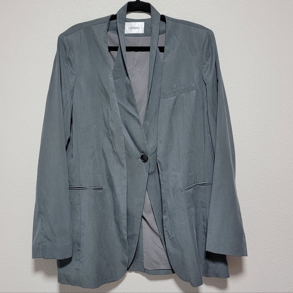 Lattelier Layered Charcoal Blazer Linen Blend XL - Picture 4 of 10